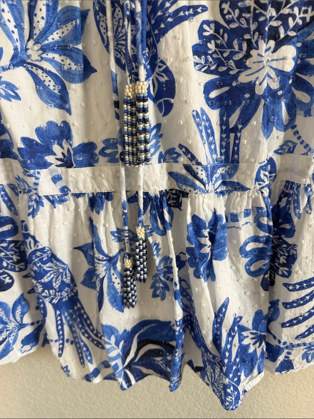 FARM RIO Bead-Embellished Printed Swiss-Dot Cotton Mini Dress. Size XS - Picture 4 of 12